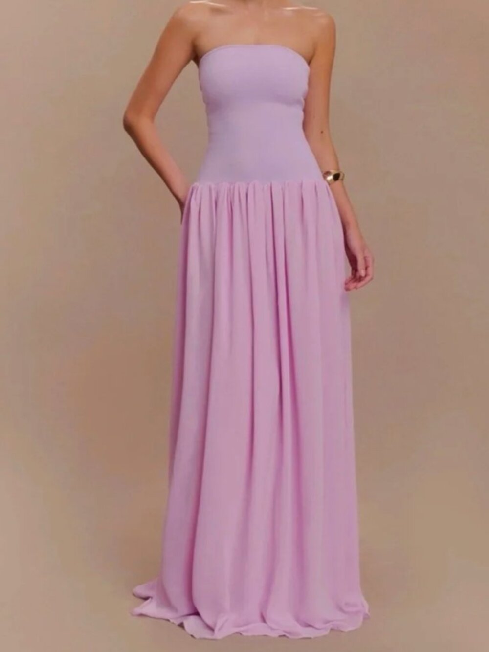 Meshki NWT Lyanna Knit and Chiffon Strapless Maxi Dress in Lilac XS